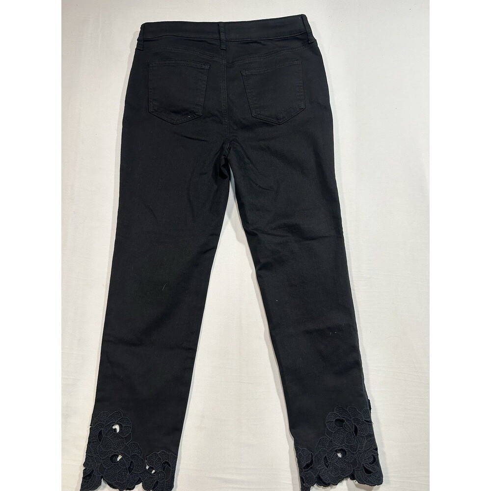 New Chicos Floral Cutout Slim Ankle Jeans Women Size 6R Black Denim 0.5R - Picture 11 of 11